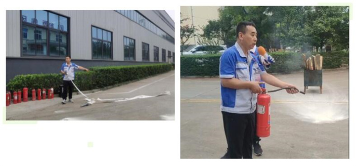 随后，集团消防安全员为广大职工讲解灭火器和消防水枪的使用方法，并现场演示。广大员工积极参与到教学演练当中，进一步巩固消防培训知识。